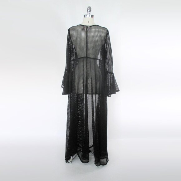 Vintage 90s Black Mesh Duster Robe XL - Picture 3 of 9